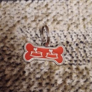 4/$30 New Silver & Red Bone-Shaped Pet ID Tag